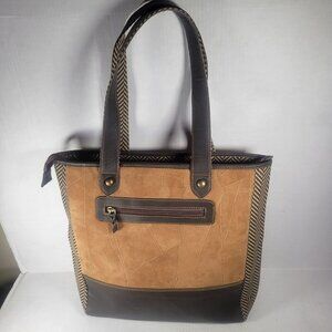 Vaan & Co. Women Milano Upcycled Genuine Leather Herringbone Tote
